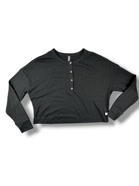 Vuori Black Heather Sunrise Oversized Long Sleeve Henley Size S NWOT